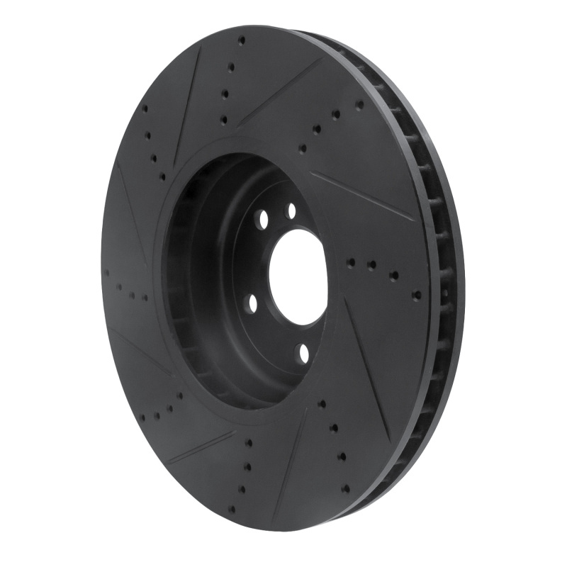BMW 550I GT Brake Rotor (1) - Right Front - R1 Concepts - Drilled & Slotted - Black - `09-`17